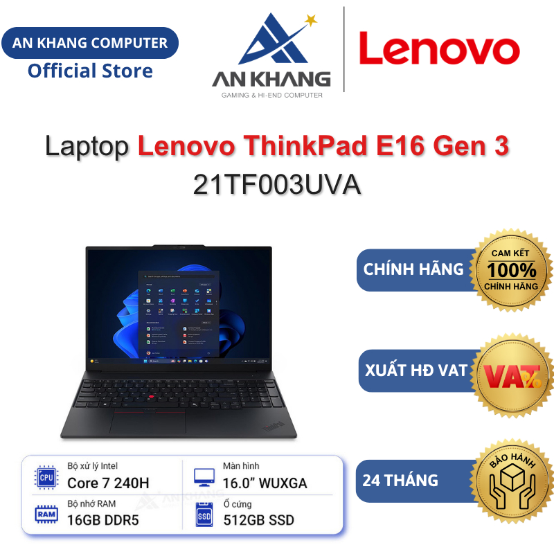 Laptop Lenovo ThinkPad E16 Gen 3 21TF003UVA (Core 7-240h, 16_GDR5, 512GB_SSD, 16.0WUXGA, NoOS) Chính