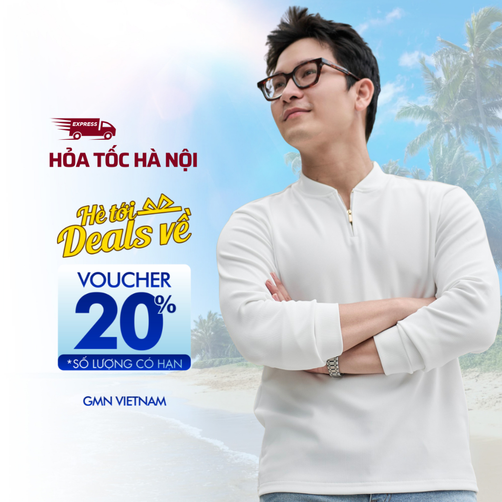 Áo sweater trơn dài tay khóa zip chữ V tiện lợi, cotton dệt dobby mềm mịn ít nhăn F25 Zip Sweater