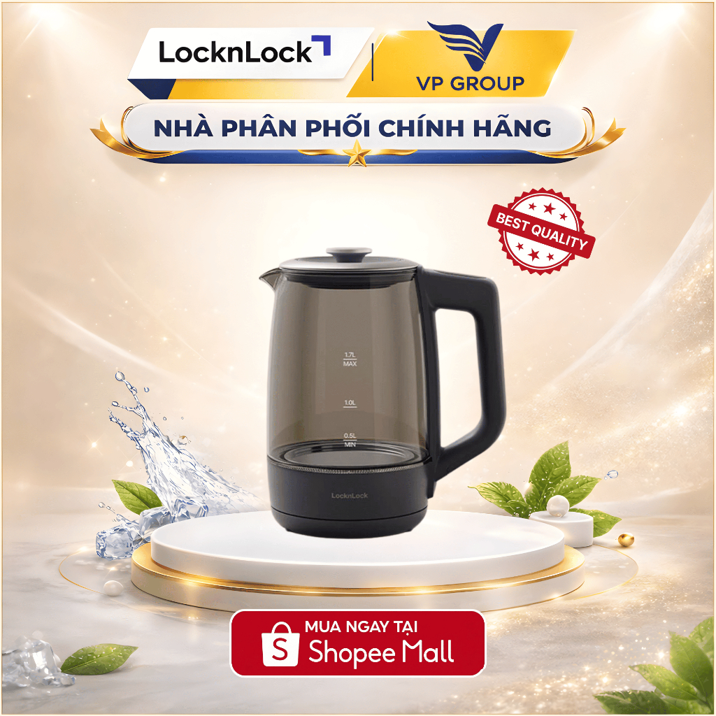 Ấm đun siêu tốc Locknlock Smart glow glass electric kettle 1.7L - EJK276GRY (Màu xám)