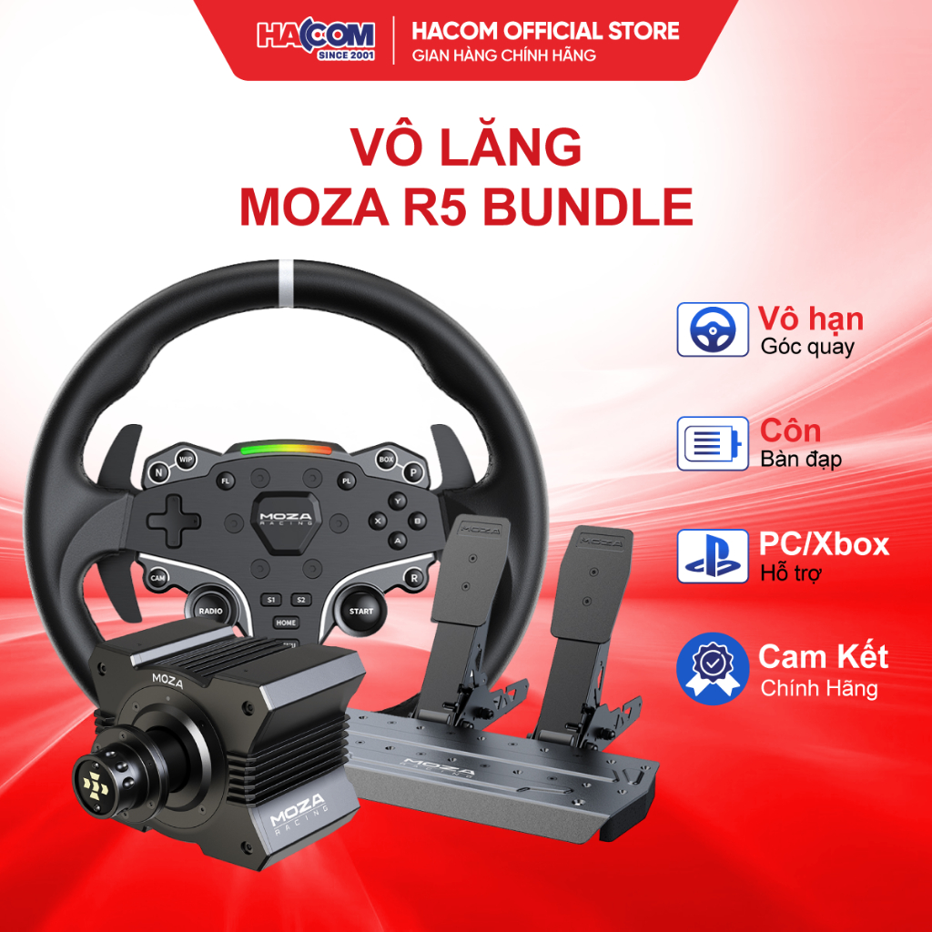 Bộ Vô Lăng Moza Racing R5 Bundle Động Cơ & Bàn Đạp Chơi Game Chuyên Nghiệp - BH 12 Tháng HACOM PC