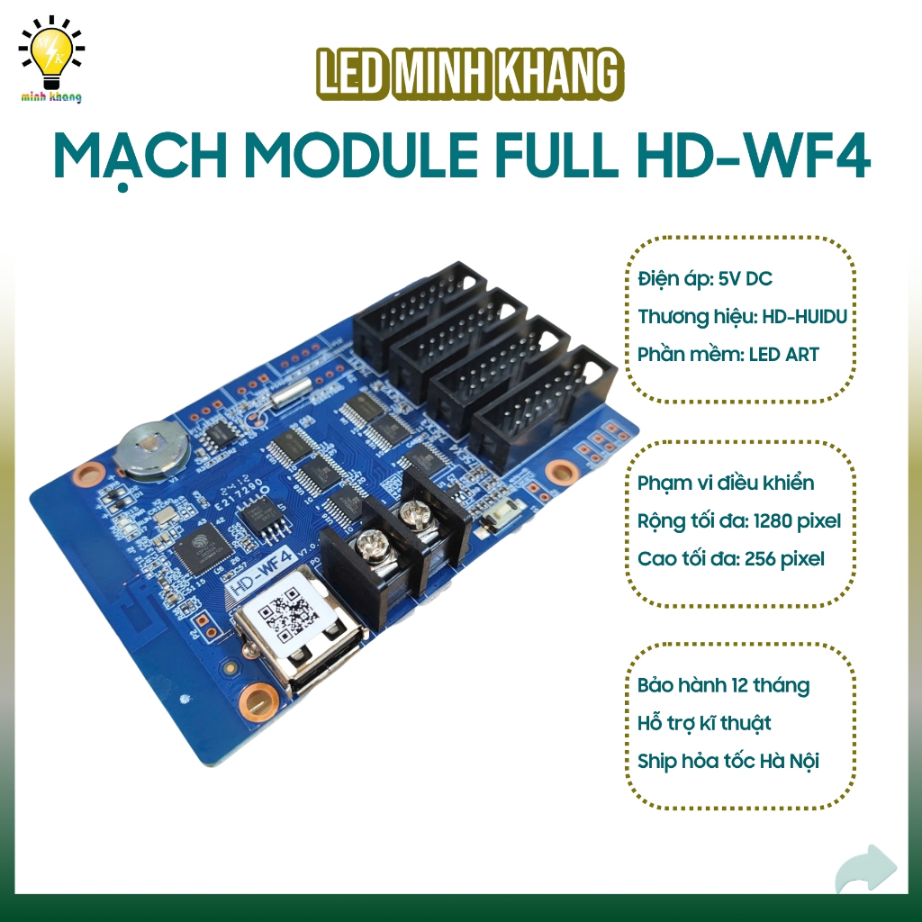 Mạch điều khiển led ma trận, module P5 P10 full màu HD-WF4 (WiFi)