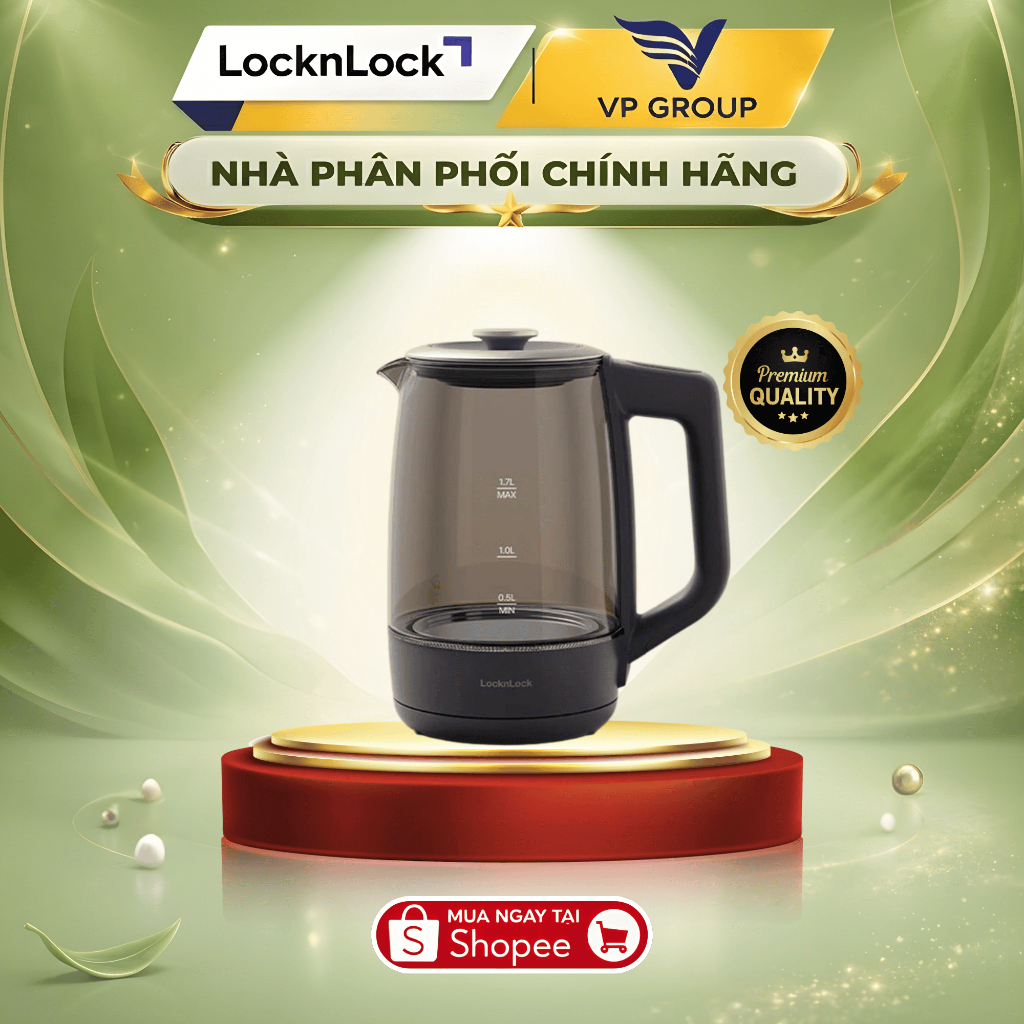 [LocknLock] Ấm đun siêu tốc Locknlock Smart glow glass electric kettle 1.7L, màu xám - EJK276GRY (VP