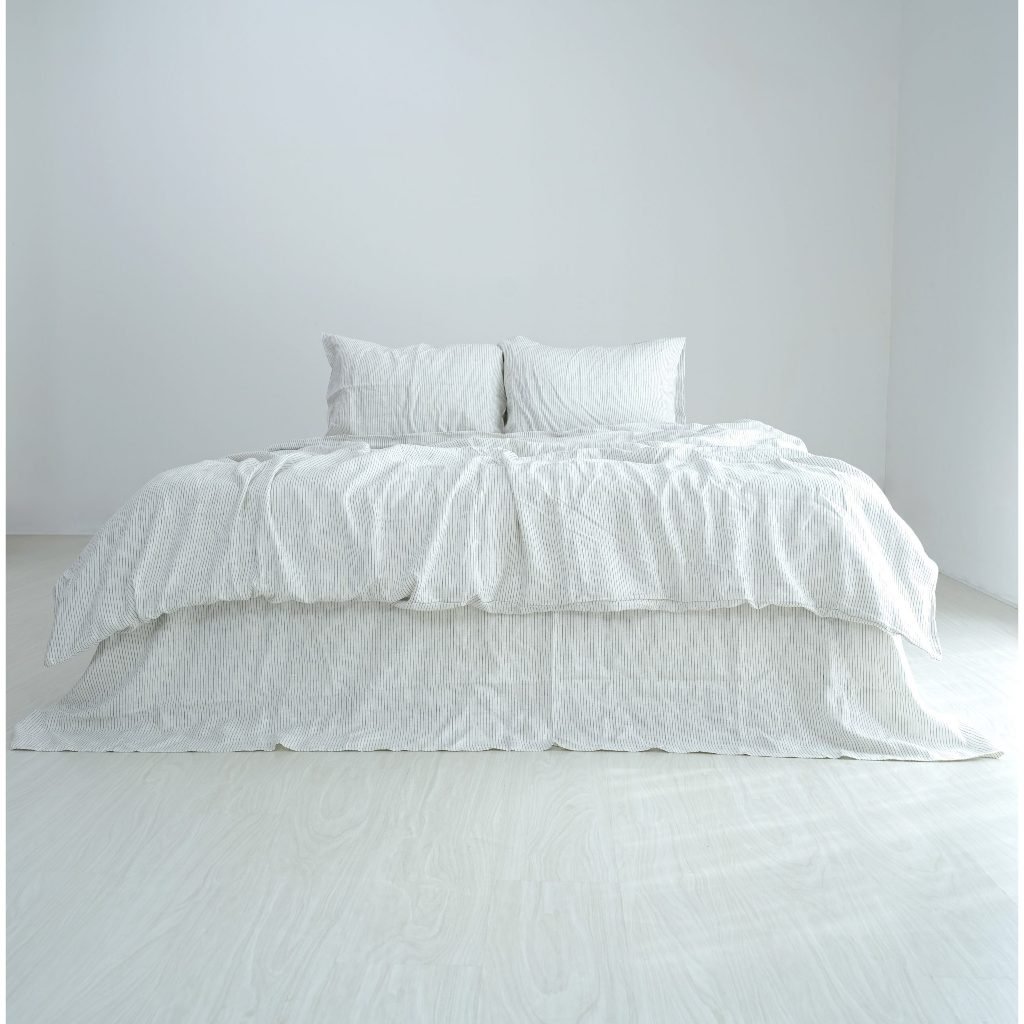 Bộ Chăn Ga Gối Linen Pháp Trắng Sọc Nhuộm sợi - Ivory Striped 64