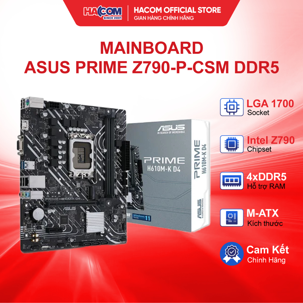 Bo Mạch Chính/Mainboard Asus Prime H610M-K D4 (Chipset Intel H610/M-ATX/2 Khe Ram/LGA 1700) HACOM PC