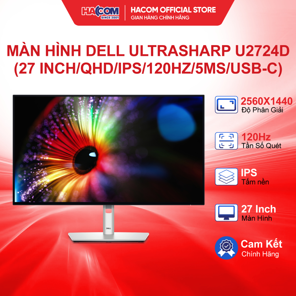 Màn Hình Dell Ultrasharp U2724D (27 inch/QHD/IPS/120Hz/5ms/USB-C) - BH 36 Tháng HACOM PC