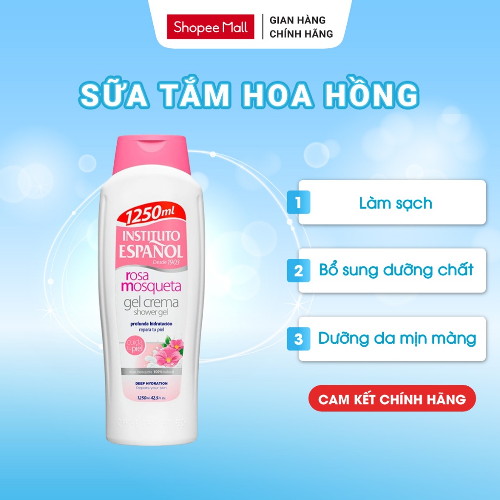 Sữa Tắm Hoa Hồng Instituto Espanol Rosa Mosqueta Shower - Làm Sạch, Dưỡng Ẩm Sâu, Phục Hồi Da 1250ml