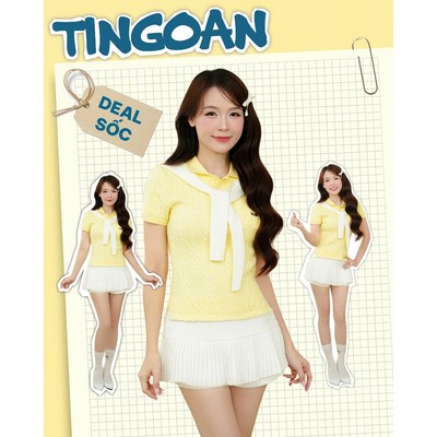 [ KOL ]TINGOAN® - Áo len xù POLO cổ bẻ phối túi ngực (không bao gồm khăn choàng cổ) POLO BABY TOP