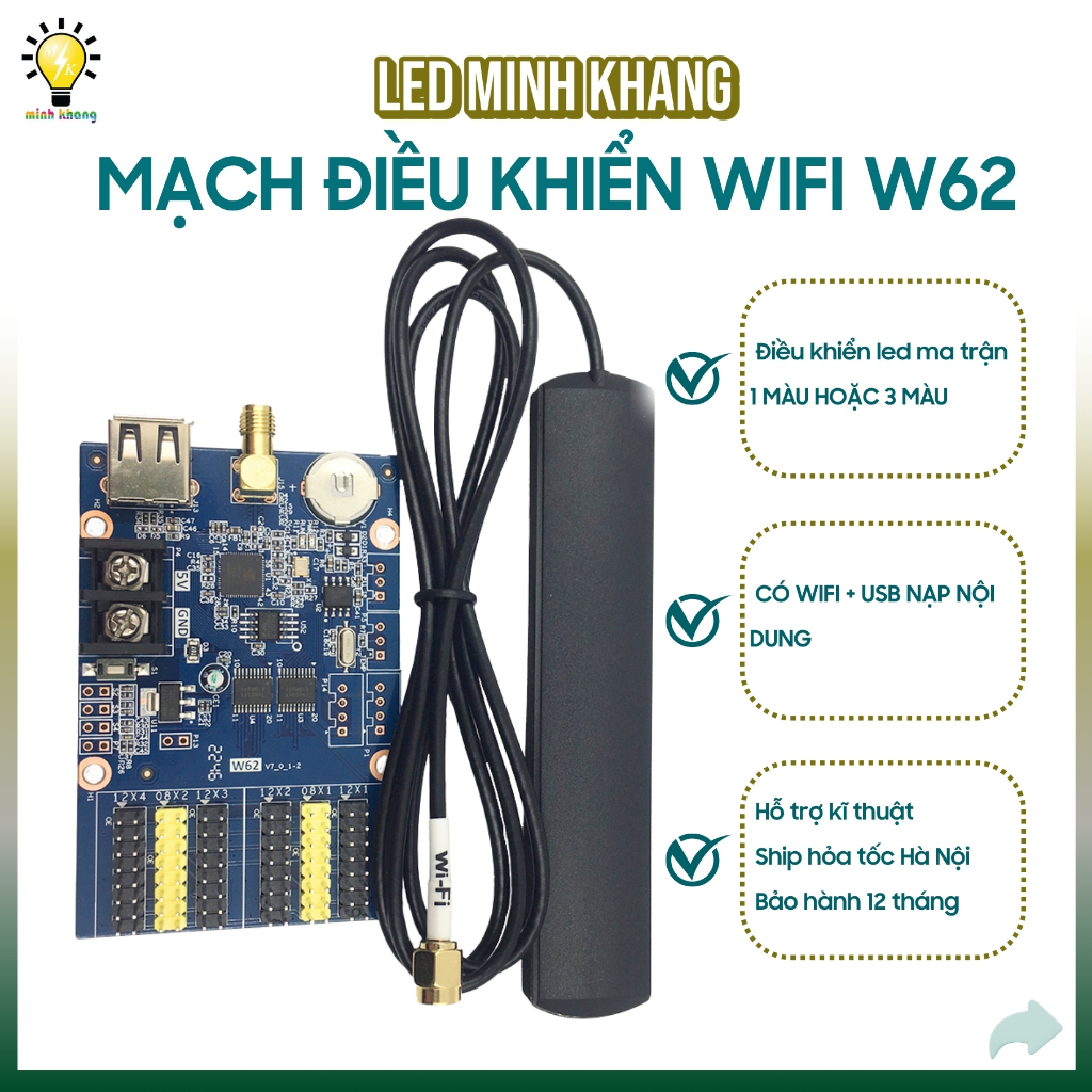 Card  điều khiển tấm led. led ma trận HD-W62 (có wifi điều khiển led 1 màu-3 màu)