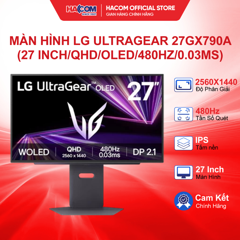 Màn Hình LG UltraGear 27GX790A (27 inch/QHD/OLED/480Hz/0.03ms) - BH 24 Tháng HACOM PC