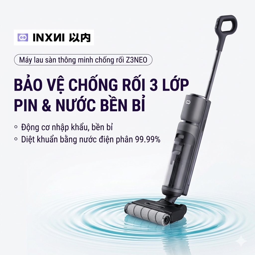 [Bản quốc tế] Máy lau nhà, hút bụi, tự giặt giẻ và diệt khuẩn INXNI Z3 NEO