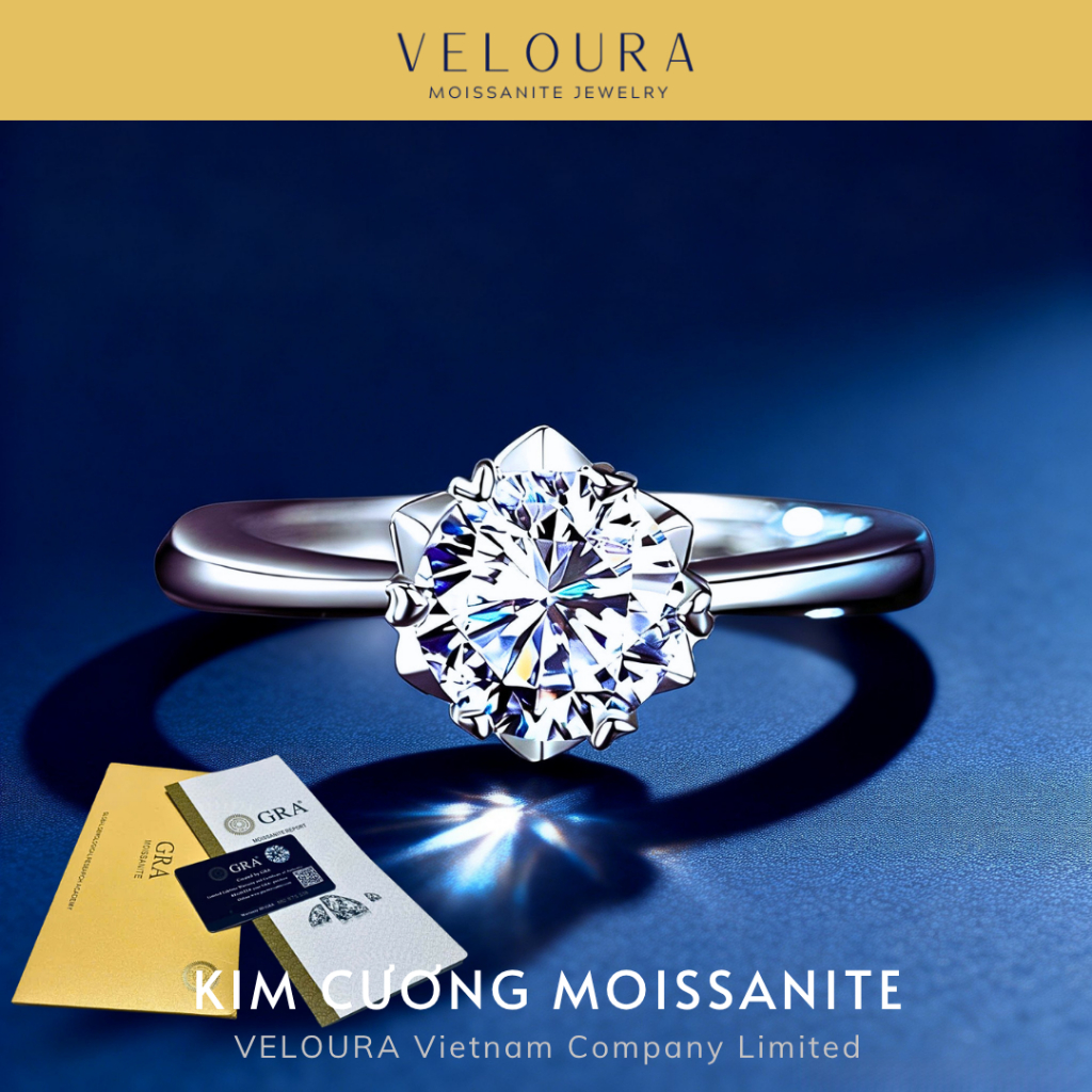 Nhẫn Nữ Moissanite 1 Carat VELOURA - Bông Tuyết Lấp Lánh, Vẻ Đẹp Tinh Khiết | GRA VJN020