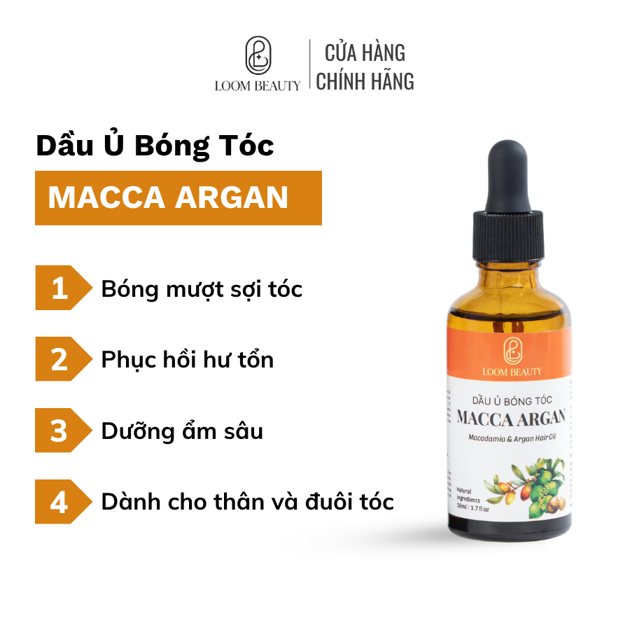 Dầu Ủ Tóc Bóng Tóc Macca Argan Loom Beauty, Phục Hồi Hư Tổn, Giảm Bông Xù, Dưỡng Tóc Bóng Mượt