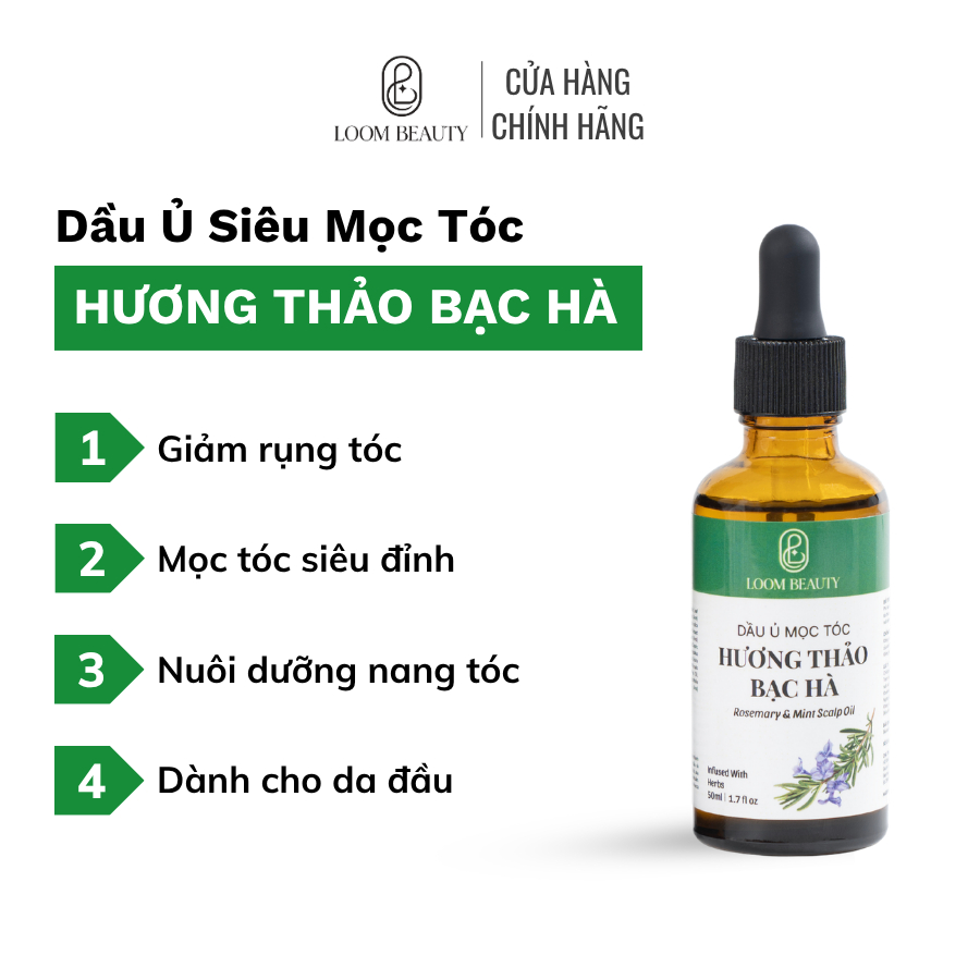 [Top 1 bán chạy] Dầu Ủ Mọc Tóc Hương Thảo Bạc Hà Loom Beauty, Giảm Rụng Tóc, Kích Mọc Tóc Nhanh