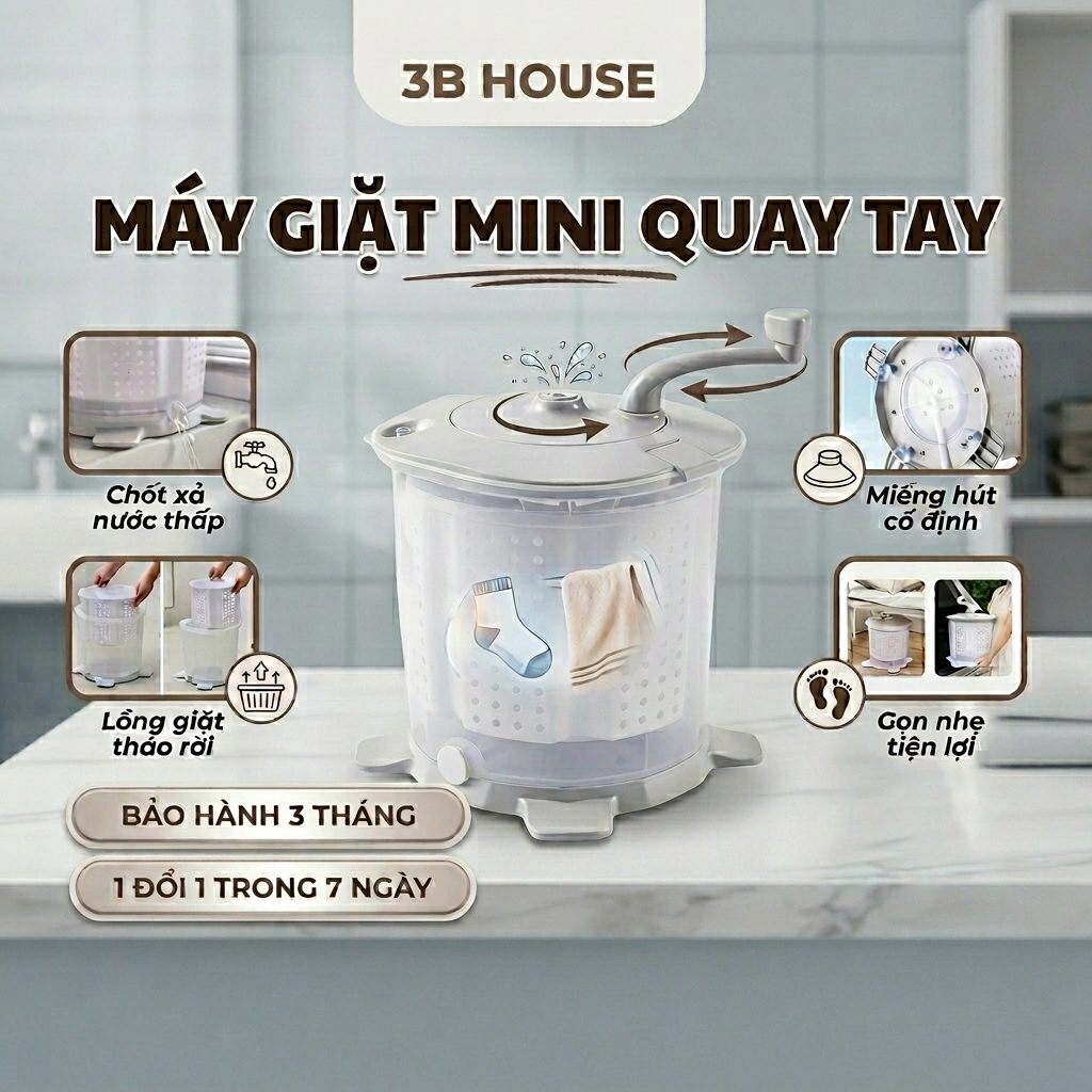 Máy giặt mini Achita G60 quay tay giặt - vắt tiện lợi, máy giặt quần áo nhỏ gọn cho phòng nhỏ, KTX