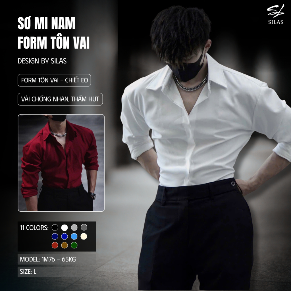 Áo Sơ Mi SILAS Trơn Cotton Chéo Nam Giấu Cúc Thoáng Mát - ASL1