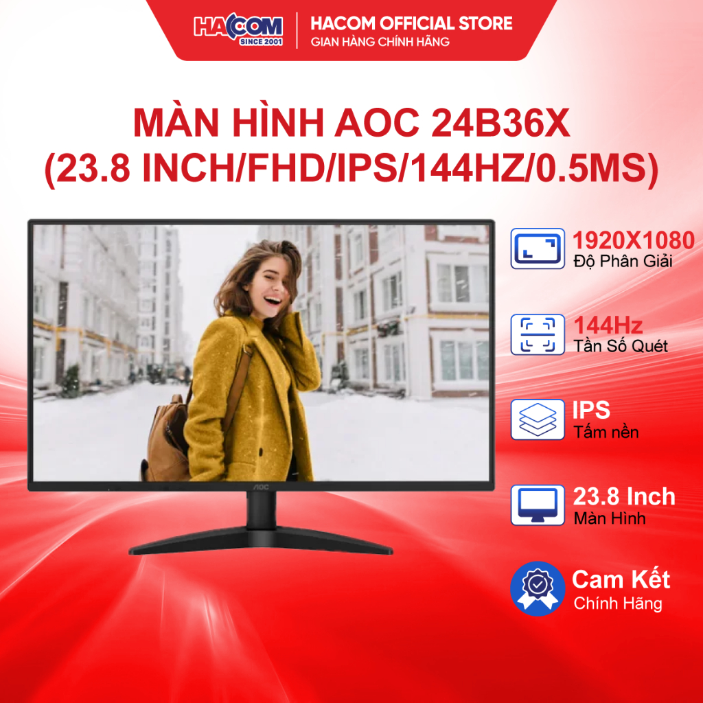Màn Hình AOC 24B36X (23.8 inch/FHD/IPS/144Hz/0.5ms) - BH 36 Tháng HACOM PC
