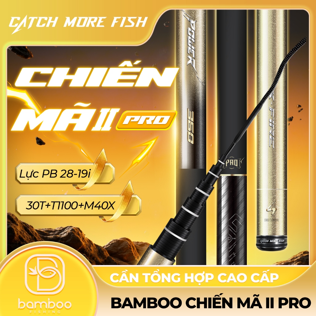 Cần tay Bamboo Chiến Mã II PRO Carbon 30T+T1100+M40X câu đa dạng phân bổ lực 28-19i và bảo hành 2 nă