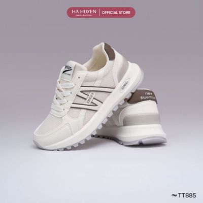 Giày thể thao Sneaker nữ HÀ HUYỀN dây buộc da lì phối lưới độn đế 3cm - TT885
