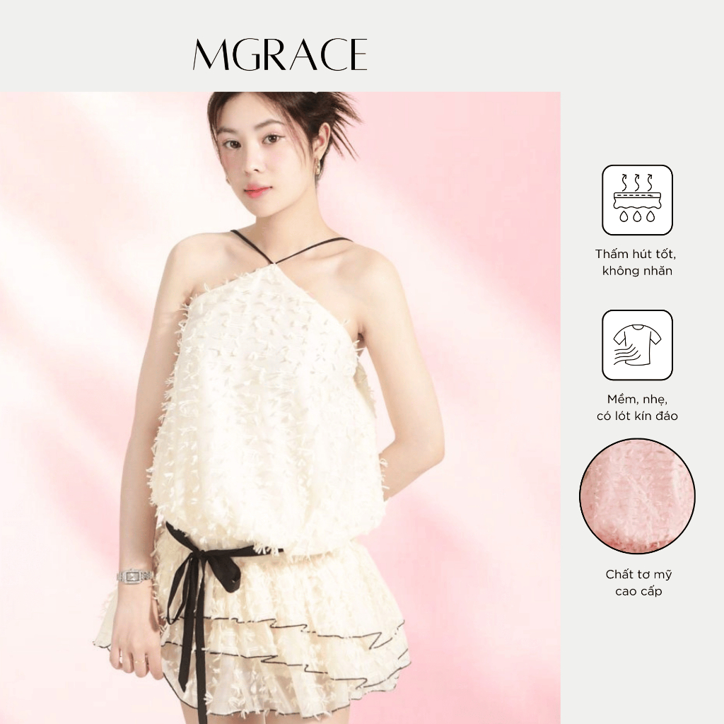 Đầm Yếm Nữ MGRACE Chất Liệu Tơ Mỹ Cao Cấp Phối Nơ Xếp Tầng - Váy Dáng Suông Công Chúa