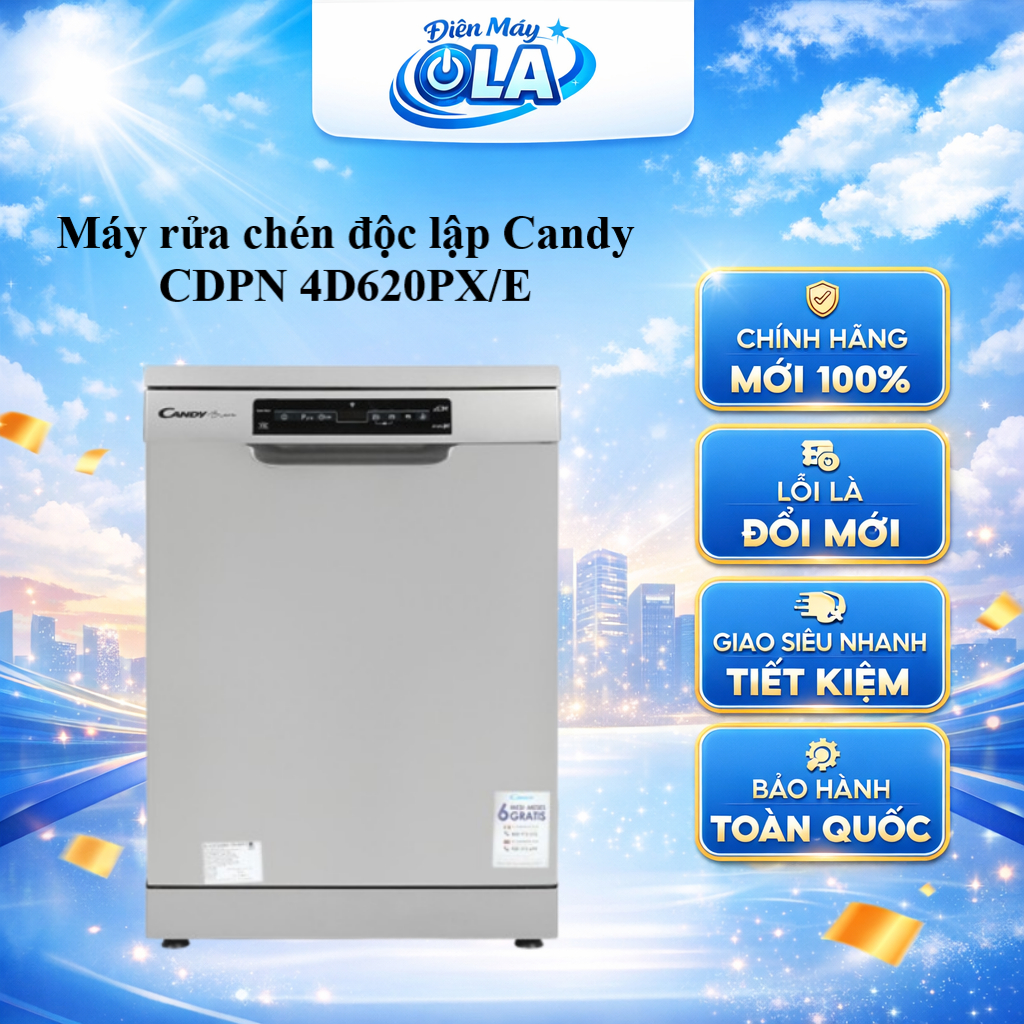 Máy rửa chén độc lập Có Sấy Candy CDPN 4D620PX/E - BẢO HÀNH CHÍNH HÃNG - GIAO TOÀN QUỐC