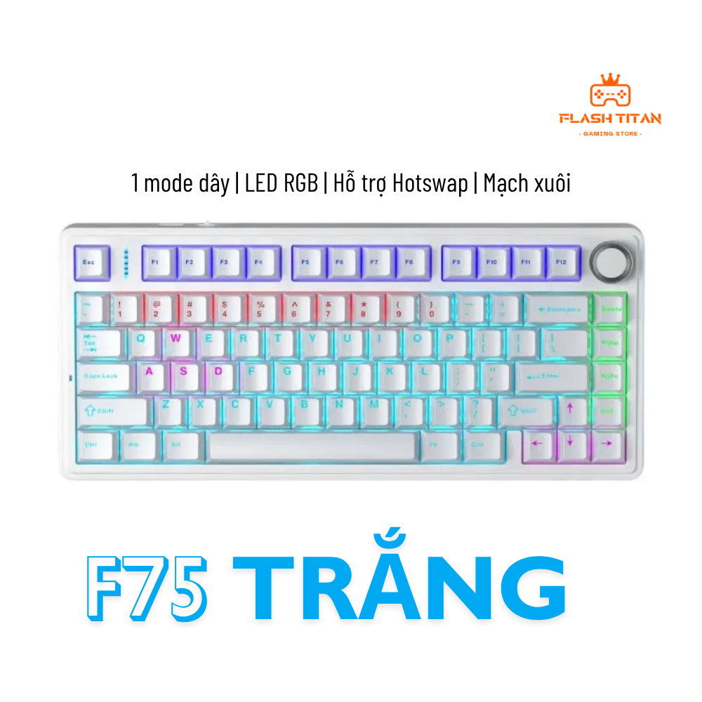 Bàn phím cơ có dây AULA F75 - Phiên bản mạch xuôi - LED RGB có app tùy chỉnh - Hotswap - Núm xoay | BigBuy360 - bigbuy360.vn