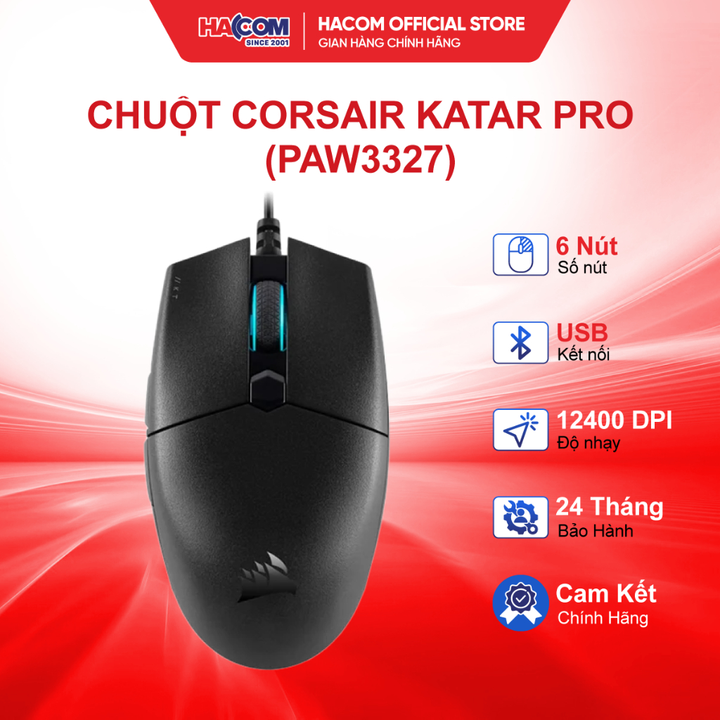 Chuột Corsair Katar Pro (PAW3327) (CH-930C011-AP) - Bảo Hành 24 Tháng HACOM PC