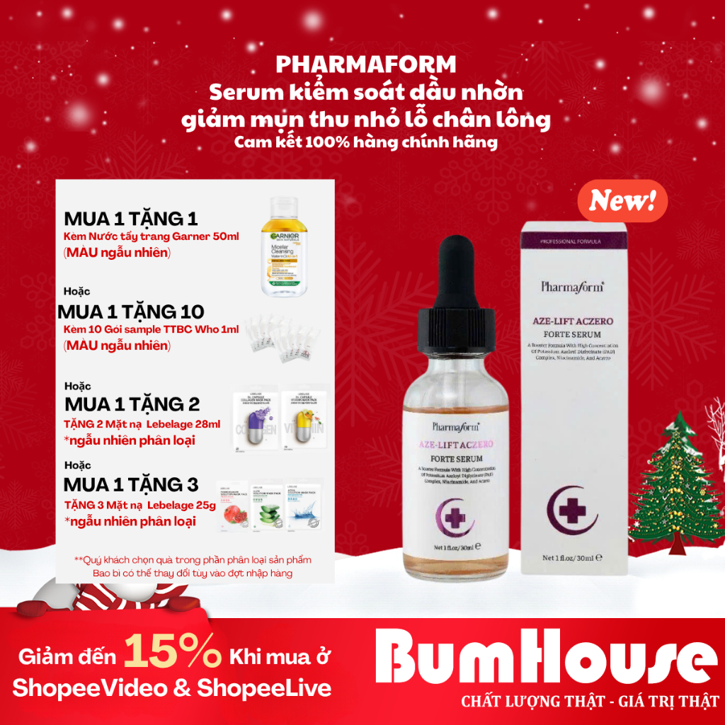 (Mẫu mới)Serum Pharmaform Aze - Lift Aczero Forte Serum Giúp Kiểm Soát Dầu Nhờn, Làm Dịu Giảm Mụn 30