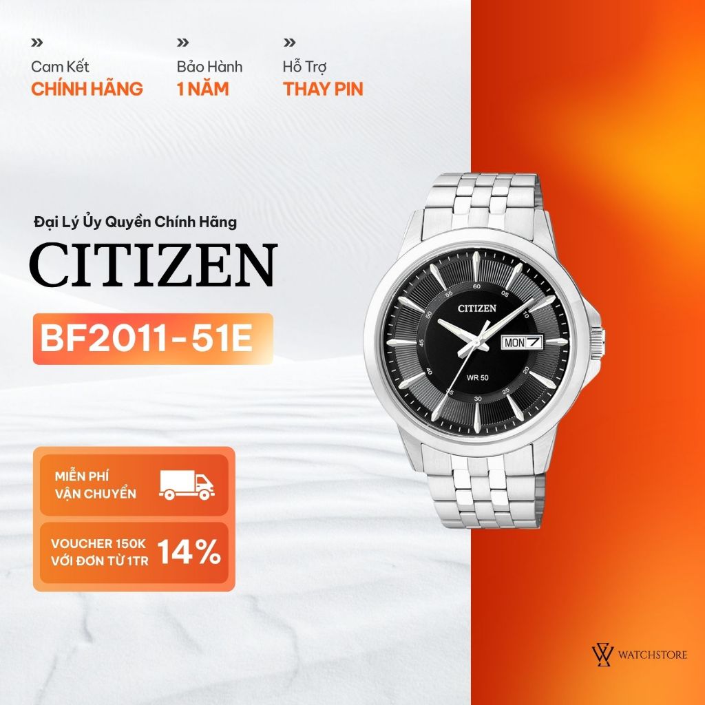 Đồng Hồ Nam Citizen Quartz BF2011-51E Kính Khoáng Size 41mm Dây Kim Loại Chính Hãng