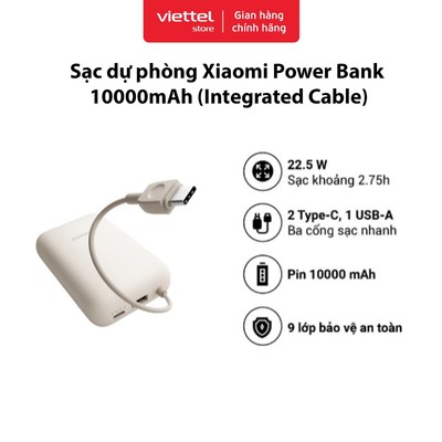 HÀNG TẶNG KHÔNG BÁN - Sạc dự phòng Xiaomi Power Bank 10000mAh Intergrated Cable Chính hãng