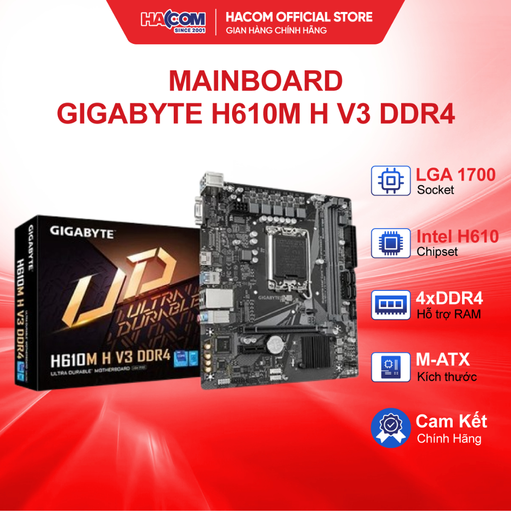 Bo Mạch Chính/Mainboard Gigabyte H610M H V3 DDR4 - Bảo Hành 36 Tháng HACOM PC