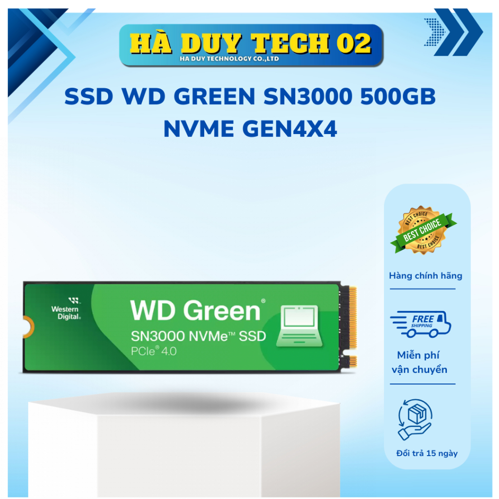 SSD WD GREEN SN3000 500GB NVME GEN4X4 - Chính Hãng - Bh 36T - HaDuyTech