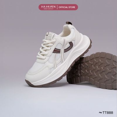 Giày thể thao Sneaker nữ HÀ HUYỀN da lì phối lưới hông vạch vá độn đế 5cm - TT888