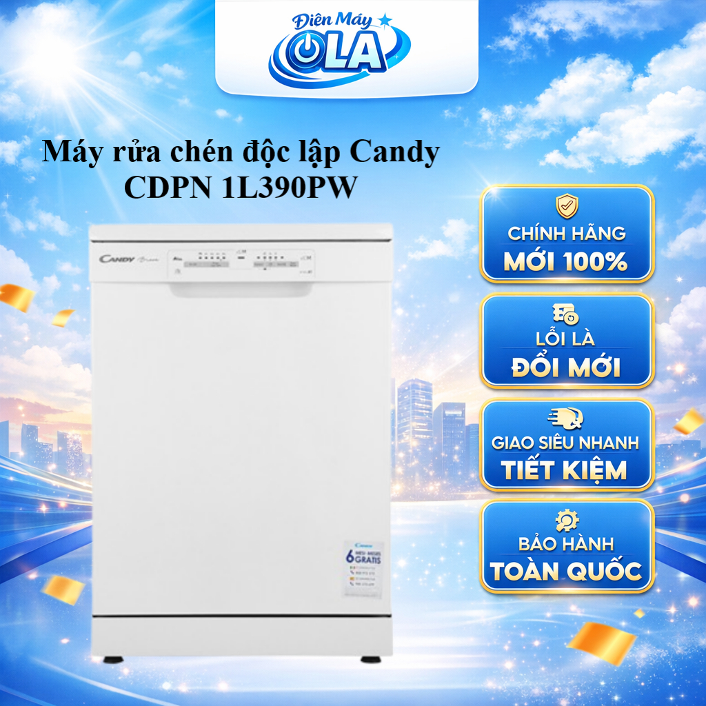 (TOÀN QUỐC) - CDPN 1L390PW - Máy rửa chén độc lập Candy CDPN 1L390PW 13 bộ Châu Âu