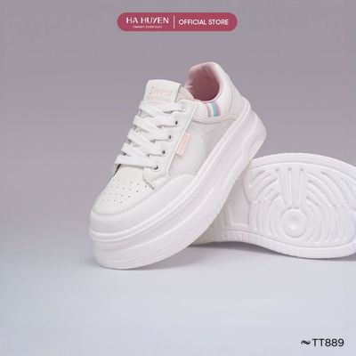 Giày thể thao nữ Sneaker HÀ HUYỀN dây buộc da lì hông lưới thoáng khí độn đế 4cm - TT889