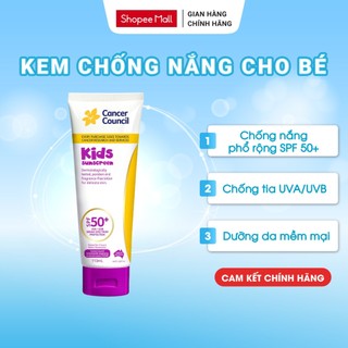 Kem Chống Nắng Cho Bé Cancer Council Kids Sunscreen SPF50+ Dịu Nhẹ, Chống Tia UV, Kháng Nước 110ml