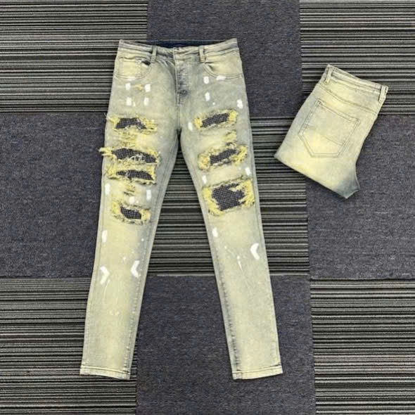 vp QUẦN JEANS NAM ĐEN XANH VÁ Ố VÀNG ĐÁ TO