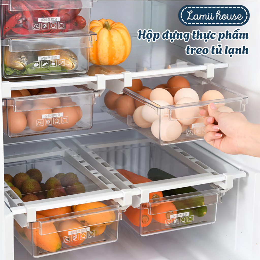 Hộp Đựng Thực Phẩm Treo Khay Tủ Lạnh, Hộp Để Đồ, Đựng Đồ Thực Phẩm Đồ Tủ Lạnh Nhựa Trong Suốt Có Ray