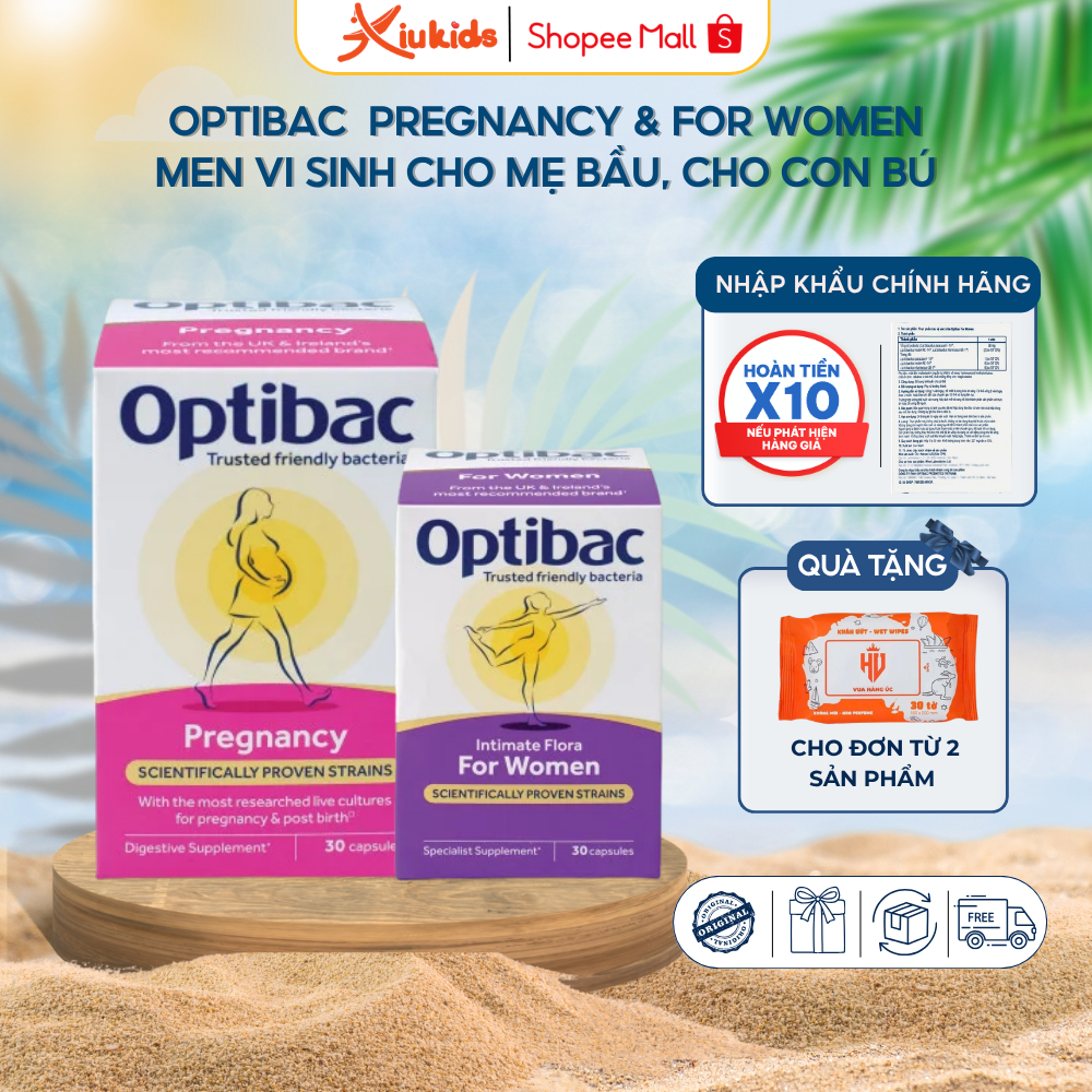 Combo lợi khuẩn phụ khoa For Women Optibac + Men vi sinh Pregnancy Optibac chăm sóc sức khỏe mẹ bầu.