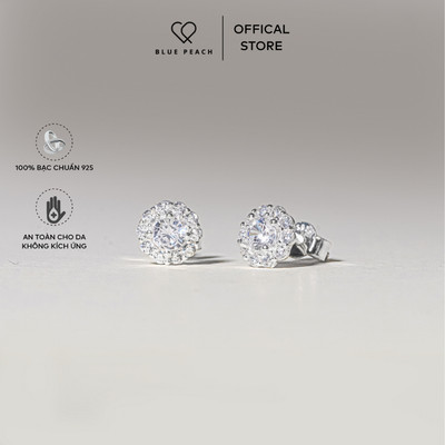 Khuyên Tai Bạc 925 Blue Peach KT Diamond In Circle V3 S - KT655 - S