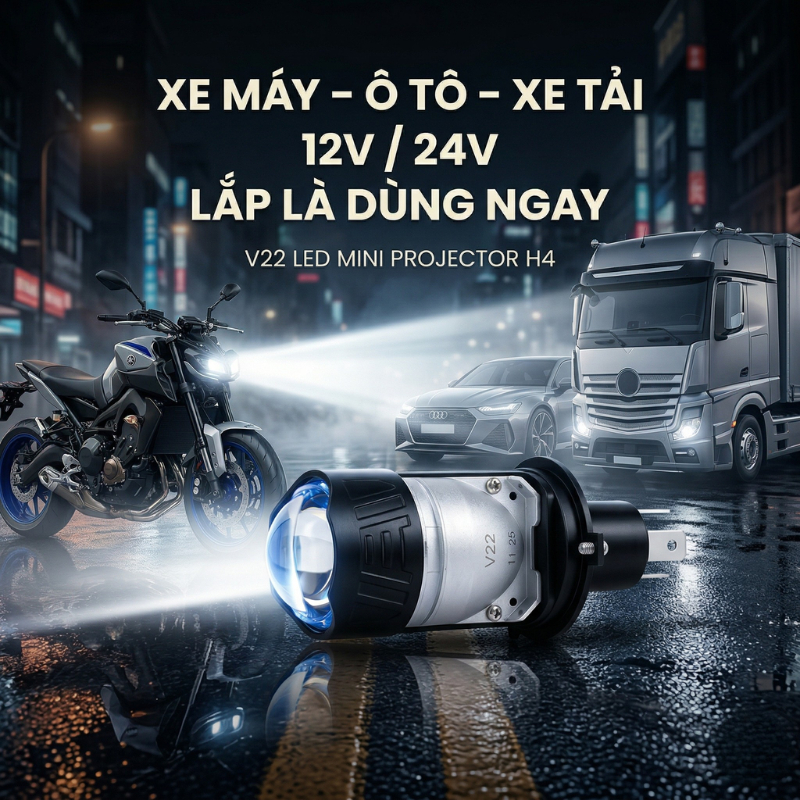 Đèn bi cầu V22 chân H4 siêu sáng, tuổi thọ cao, dễ lắp đặt công suất - 60W