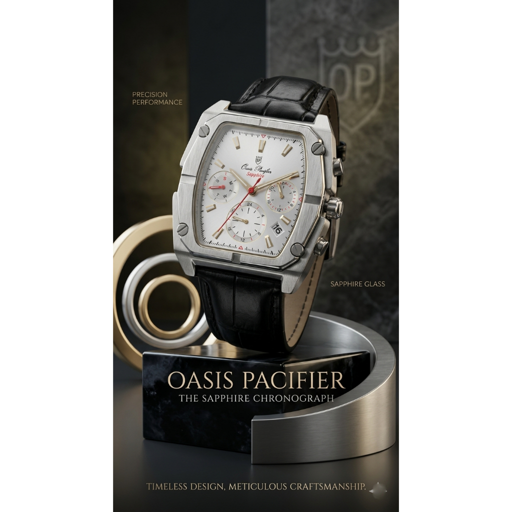 Đồng hồ nam OP Oasis Pacifier  dây da size 41mm dáng tonneau kính sapphire