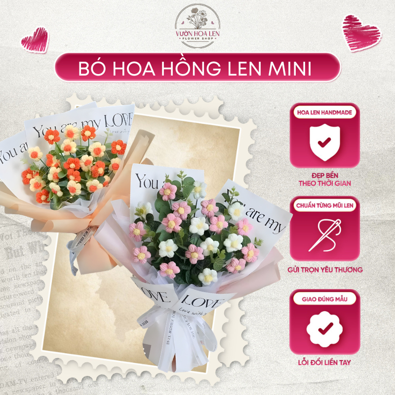 Bó hoa hồng len mix  quà tặng 8/3, 20/10, 20/11, valentin cho người yêu, người thương, vợ TẶNG KÈM T