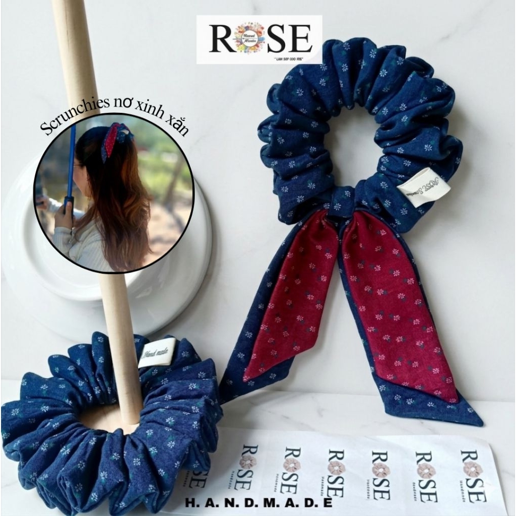 [ May thủ công ] Dây buộc tóc Scrunchies đũi Hàn 11cm Rose handmade store
