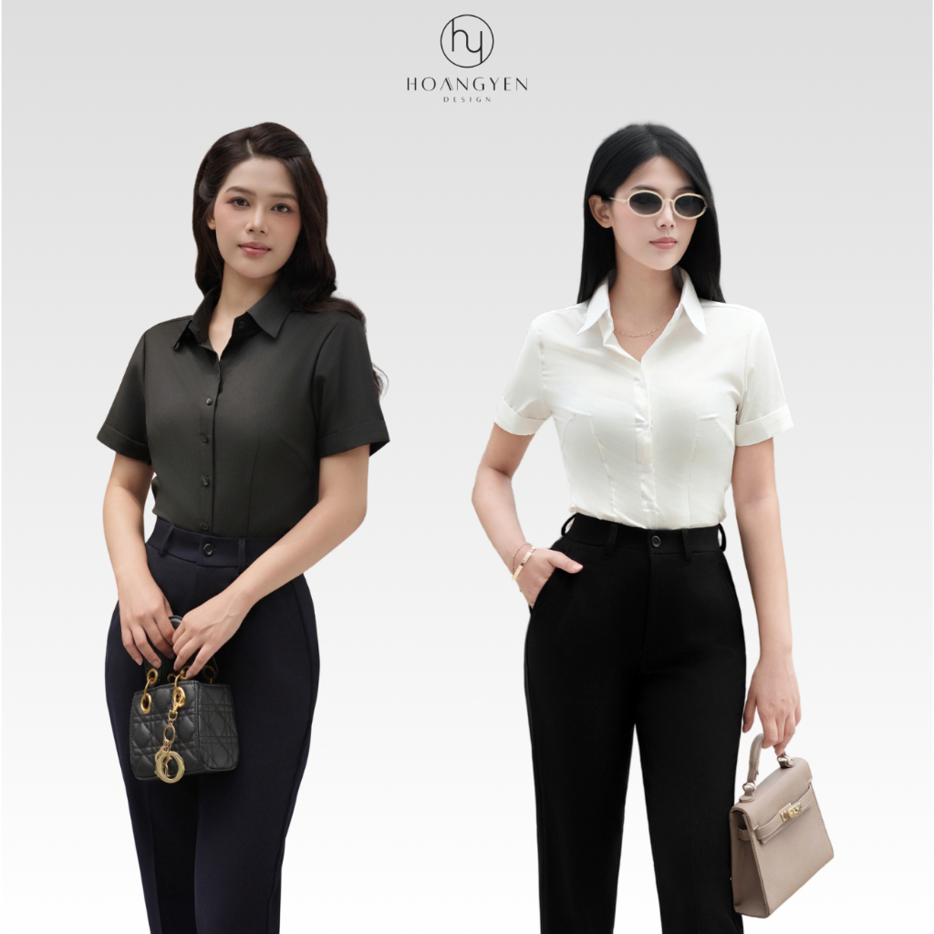 Áo sơ mi tay ngắn thanh lịch chuẩn công sở, chất vải KATE KARO Chìm cao cấp mặc lên mang lại tự tin 
