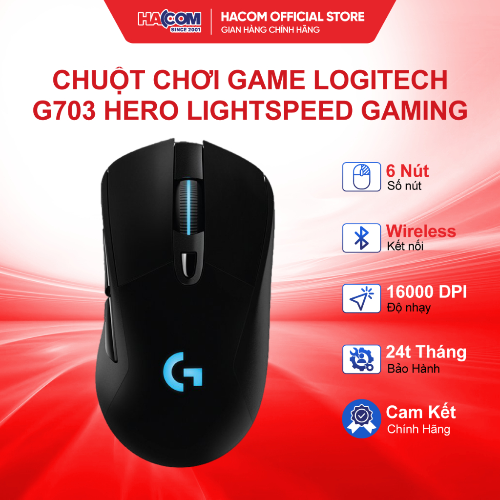 Chuột Chơi Game Logitech G703 Hero Lightspeed Wireless Gaming - BH 24 Tháng HACOM PC