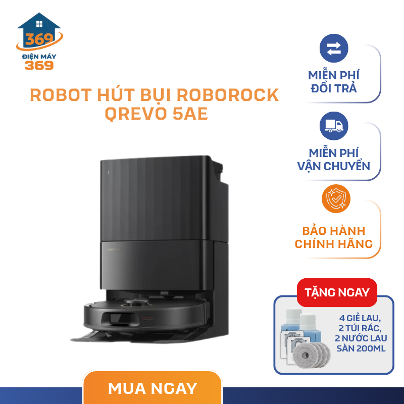Robot Hút Bụi Roborock Qrevo 5AE – Công Suất Hút 12000Pa – Điều Khiển Bằng Giọng Nói – SMC