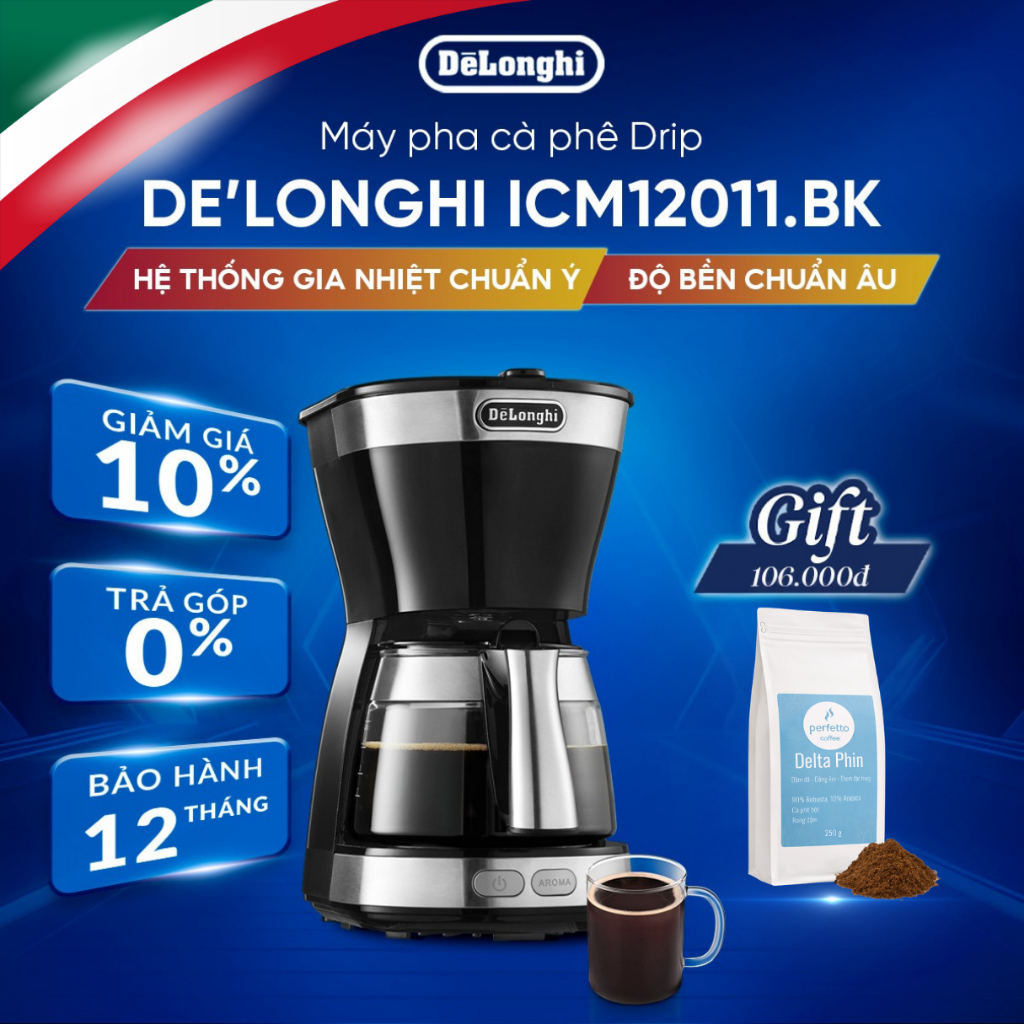 Máy pha cà phê drip DeLonghi Active Line ICM12011.BK
