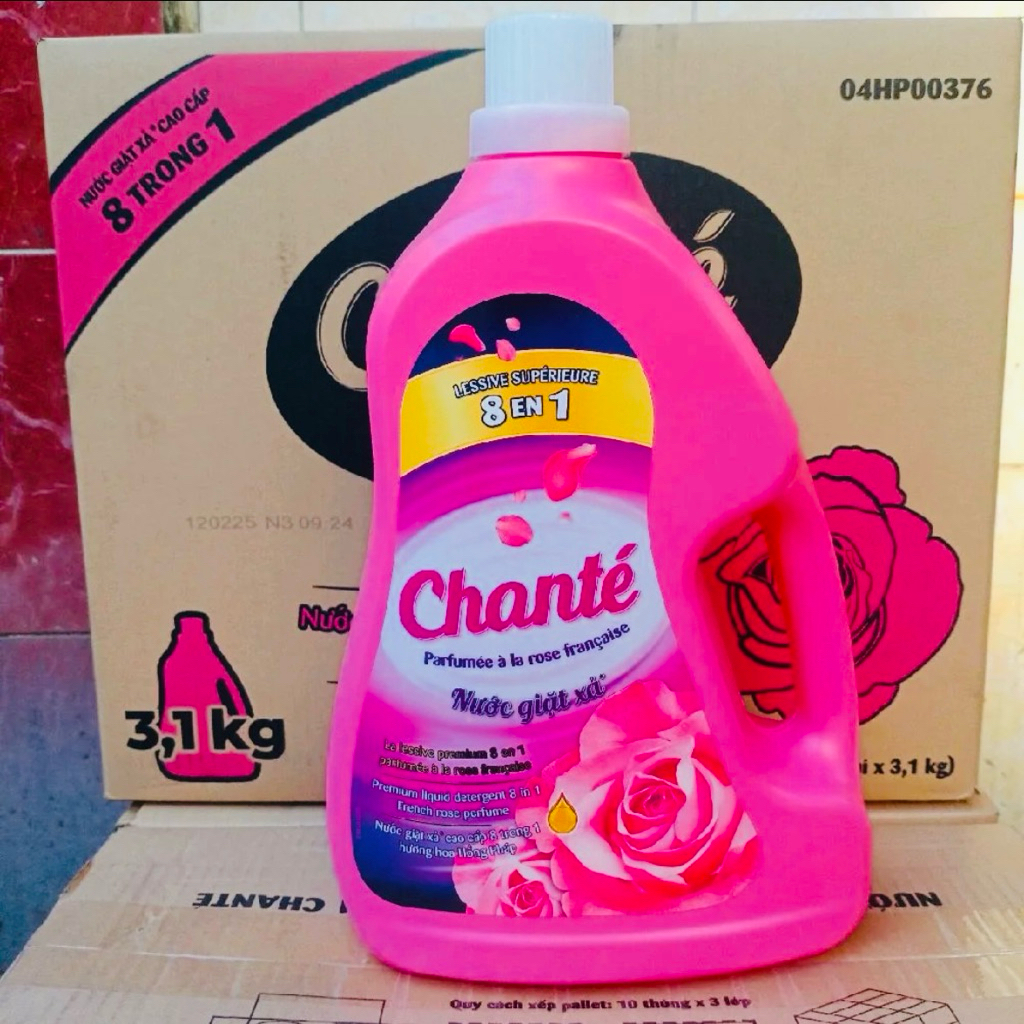Nước giặt xả can chante  hương hoa Hồng pháp 3.1kg