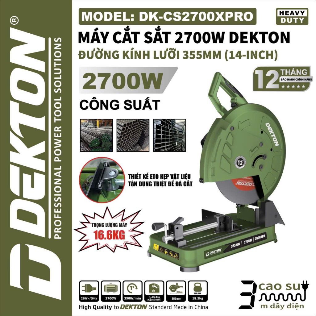 Máy Cắt Sắt Bàn DEKTON DK-CS2700XPRO, ĐÁ CẮT 355MM, LÕI ĐỒNG, CS THỰC 2700W