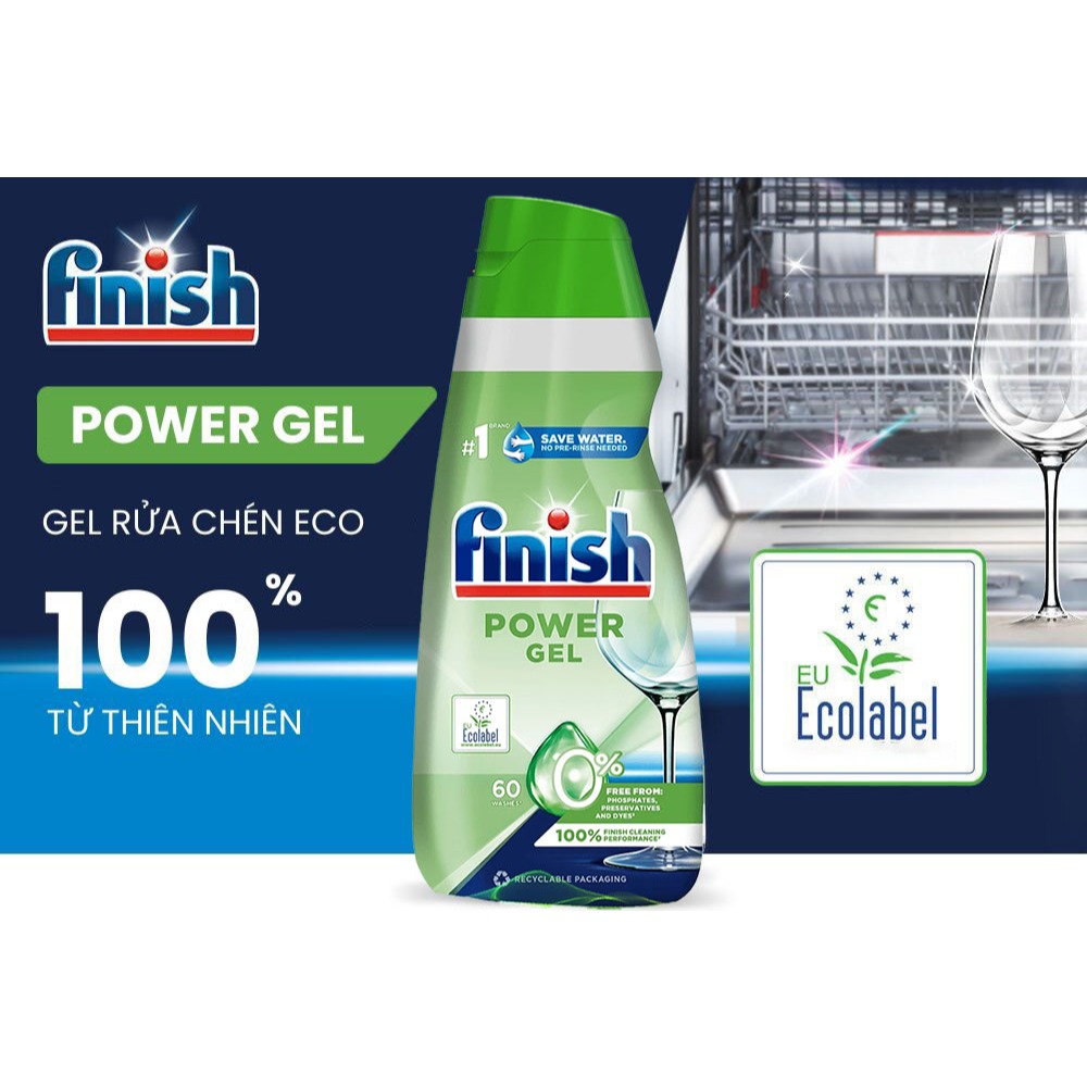 [Finish Eco] Gel Rửa Bát Hữu Cơ Finish Eco All In 1 900ml Không Mùi An Toàn Lành Tính Cho Em bé
